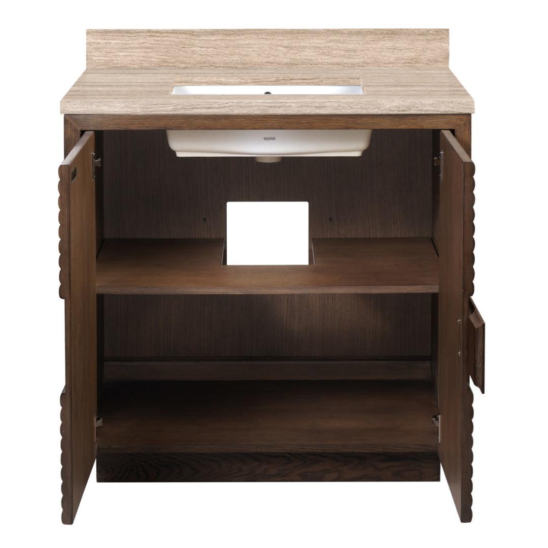 Mobiletto geometrico marrone scuro con lavabo sottotop