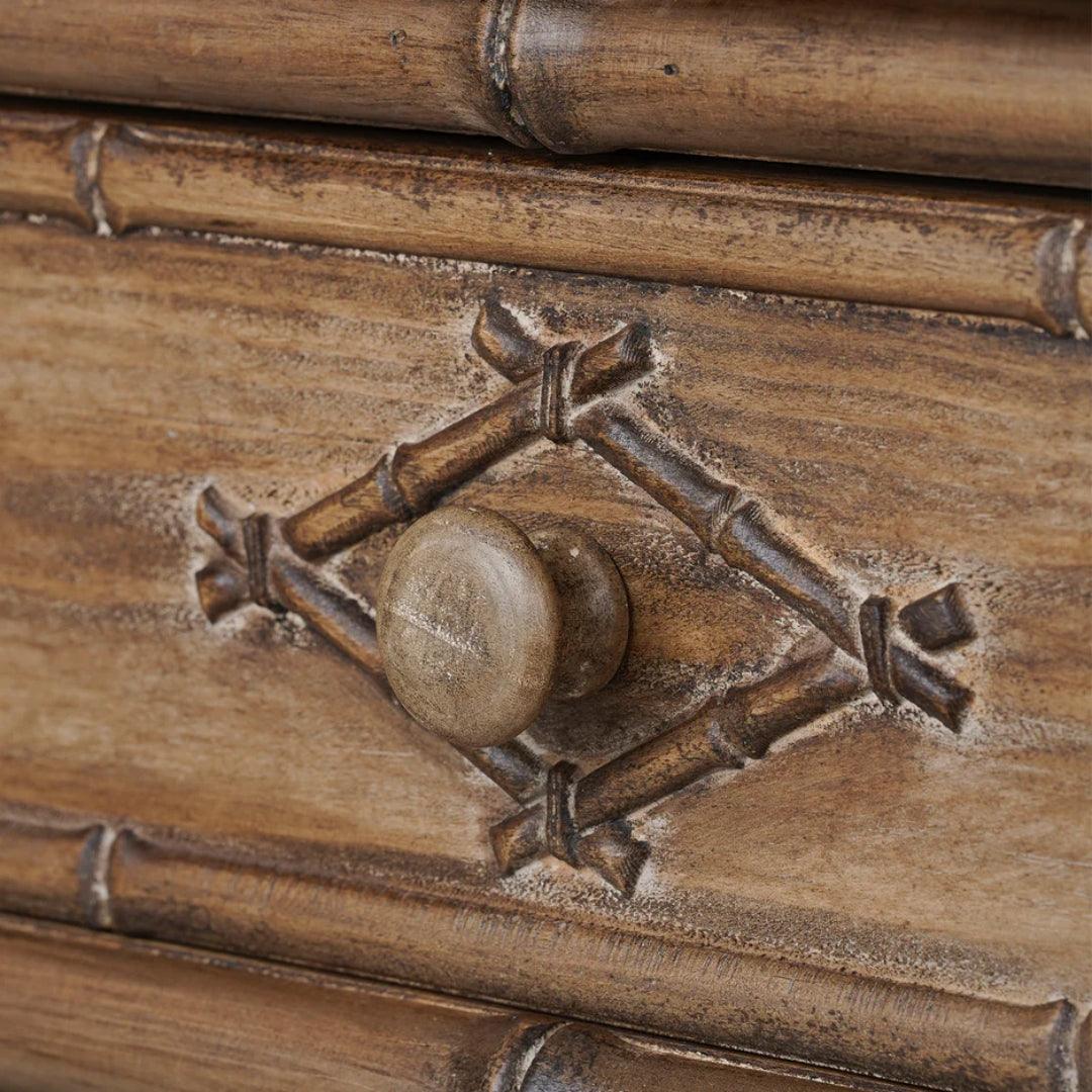 Tavolo consolle in finto bambù con finitura naturale anticata