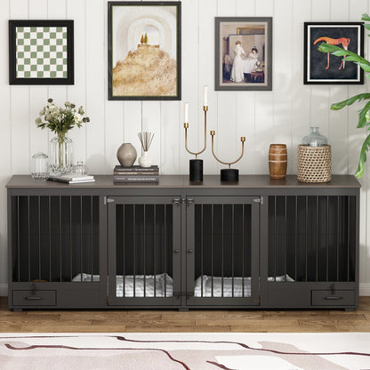 Mobili per cuccia per cani - Cuccia in legno per cani con divisorio e 2 cassetti