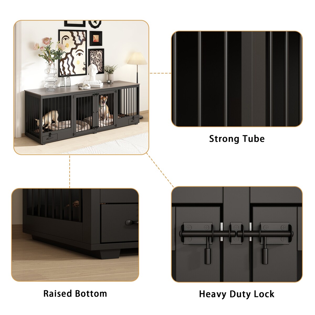 Mobili per cuccia per cani - Cuccia in legno per cani con divisorio e 2 cassetti