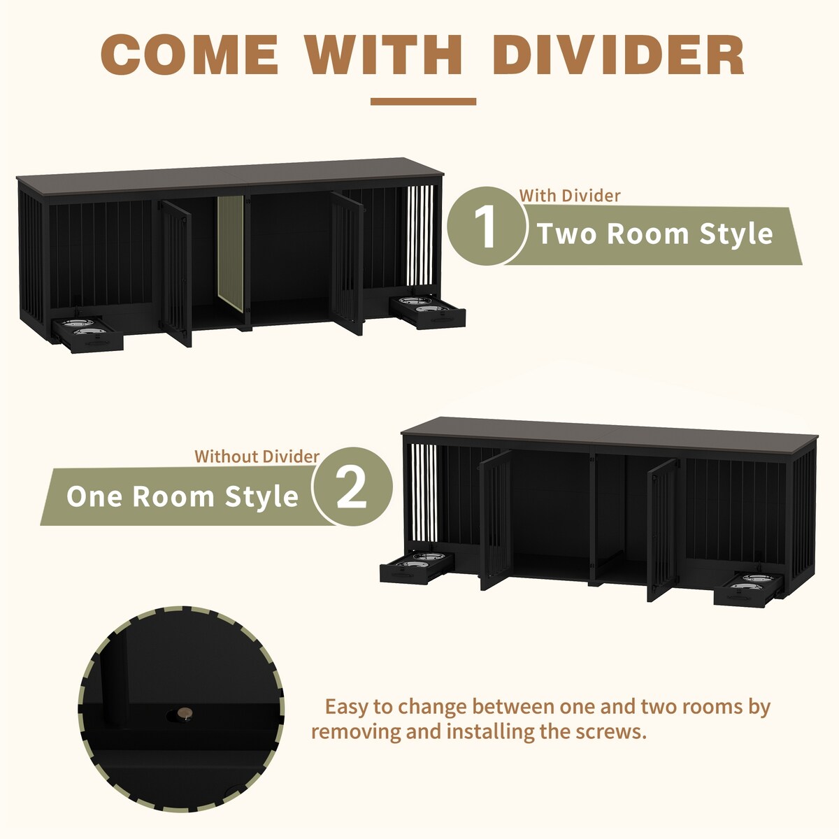 Mobili per cuccia per cani - Cuccia in legno per cani con divisorio e 2 cassetti