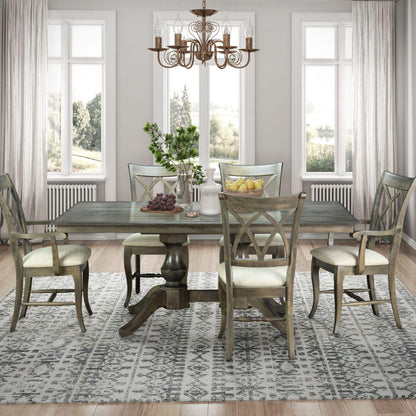 Sedia da pranzo imbottita in legno massello con schienale a doppia X