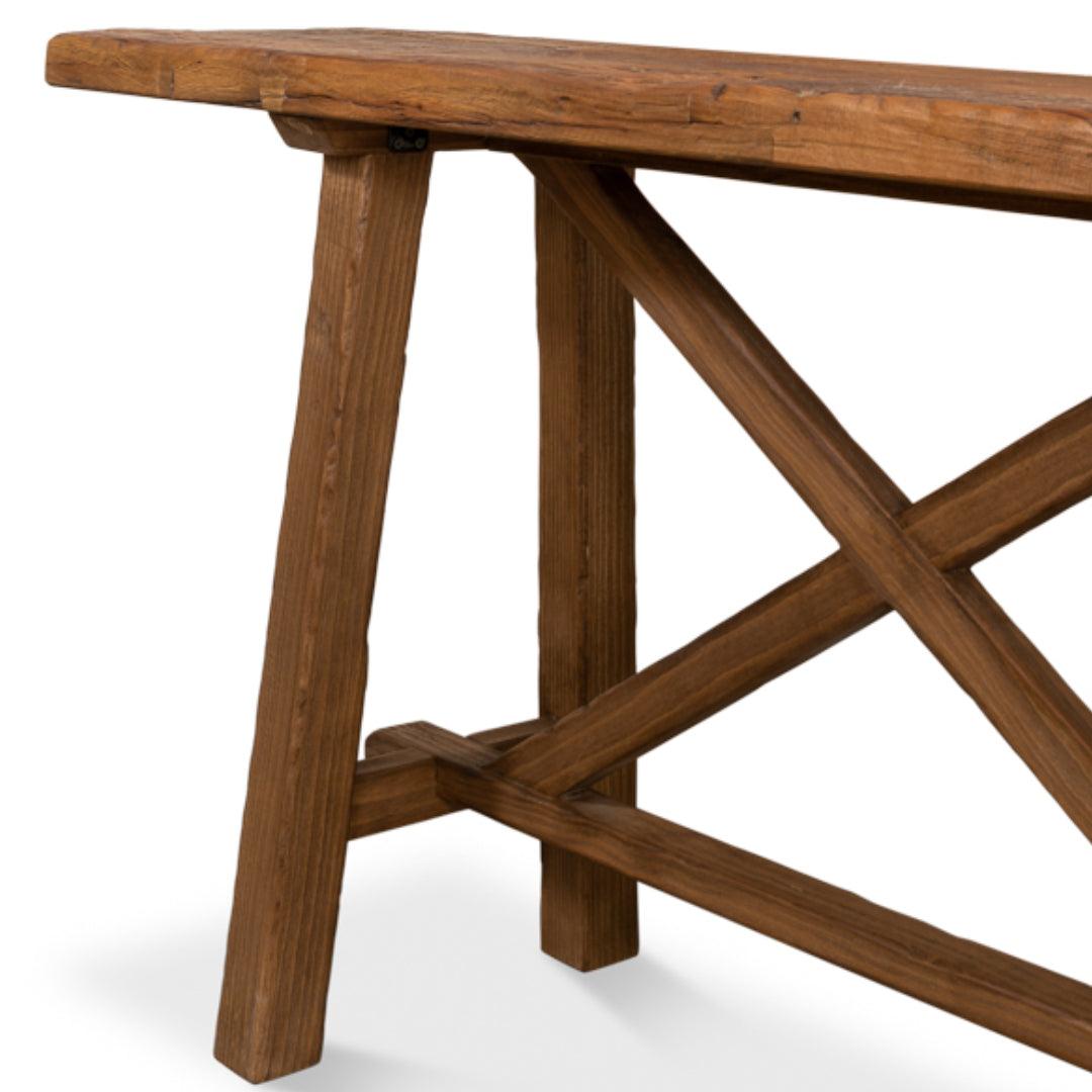 Tavolino da divano marrone con base a doppia X