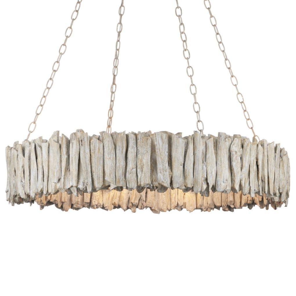 Lampadario ad anello in legno naturale galleggiante