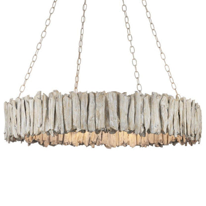 Lampadario ad anello in legno naturale galleggiante