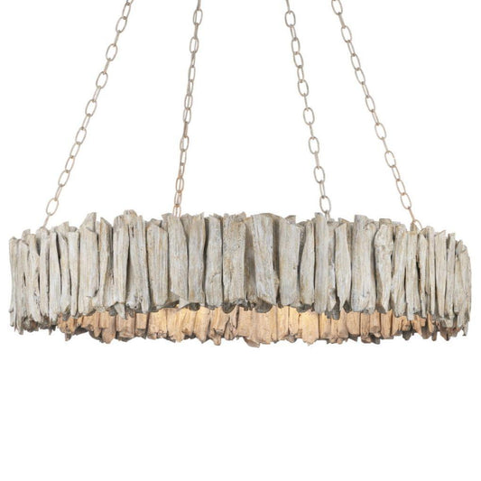 Lampadario ad anello in legno naturale galleggiante