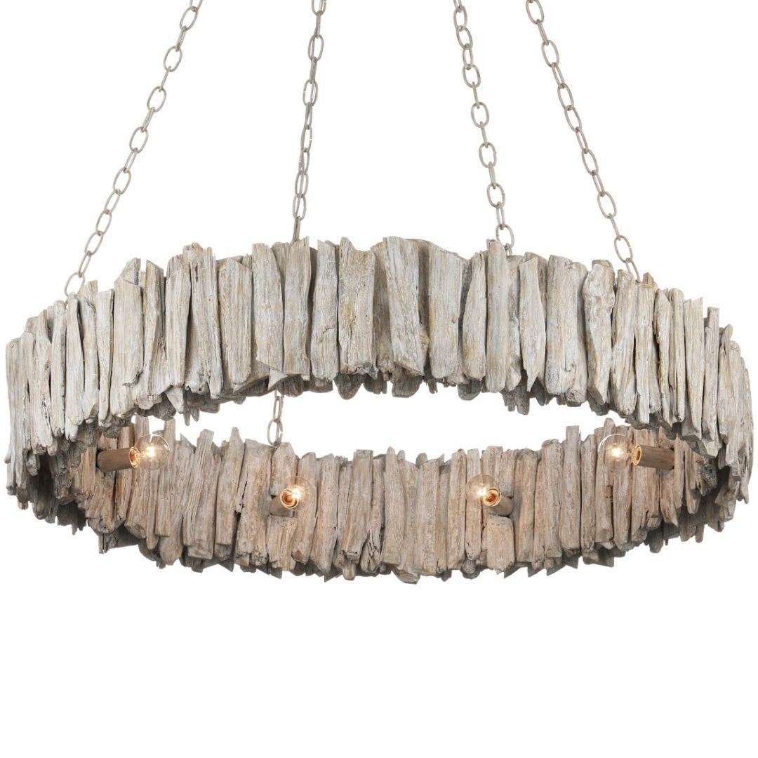 Lampadario ad anello in legno naturale galleggiante