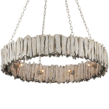 Lampadario ad anello in legno naturale galleggiante