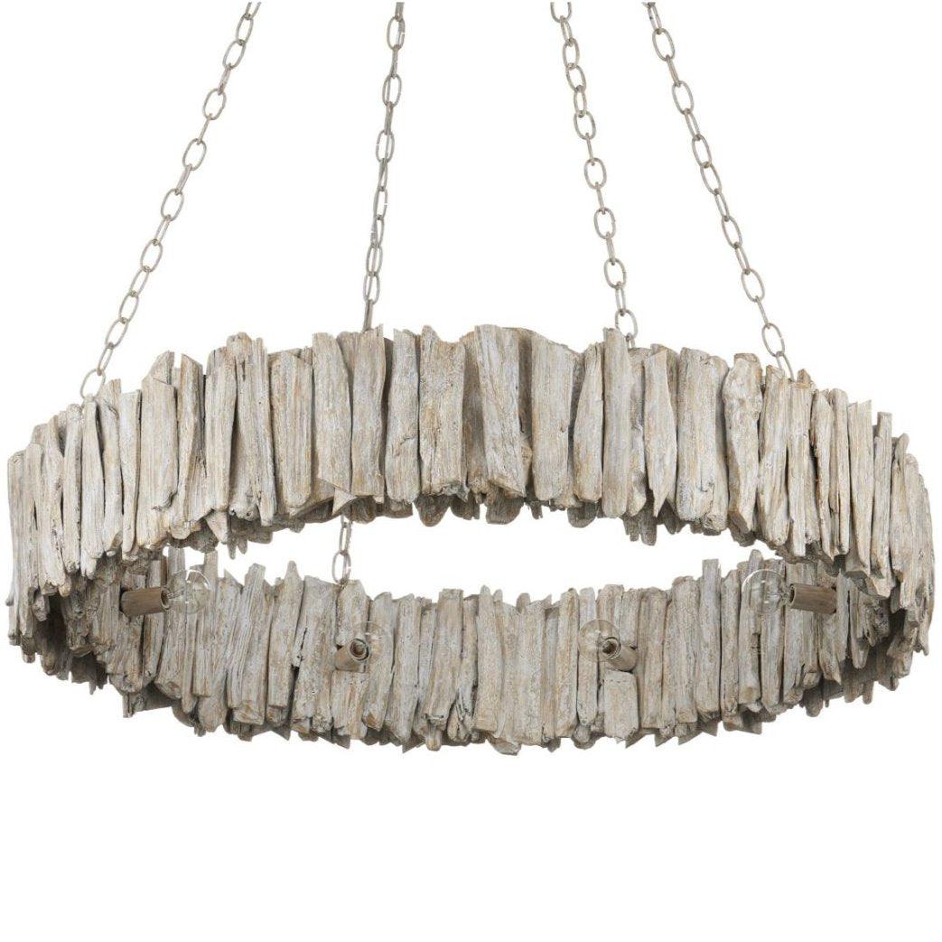 Lampadario ad anello in legno naturale galleggiante