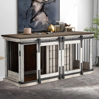 EROMMY - Cuccia per cani in legno massello, cuccia per cani da interno con mobile TV con porta scorrevole, elegante cuccia in legno, elegante gabbia per cani