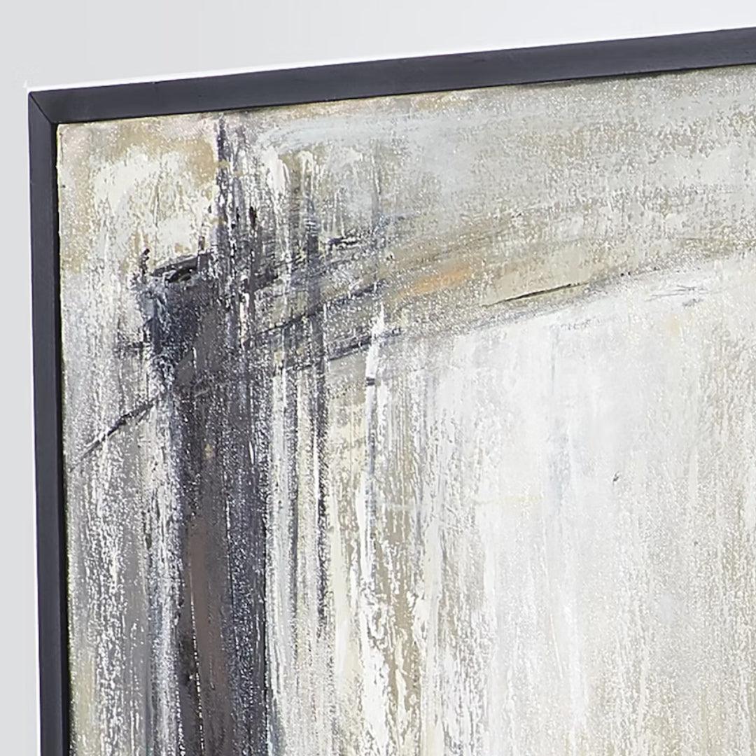 Pittura a olio astratta in bianco e nero su tela, arte murale