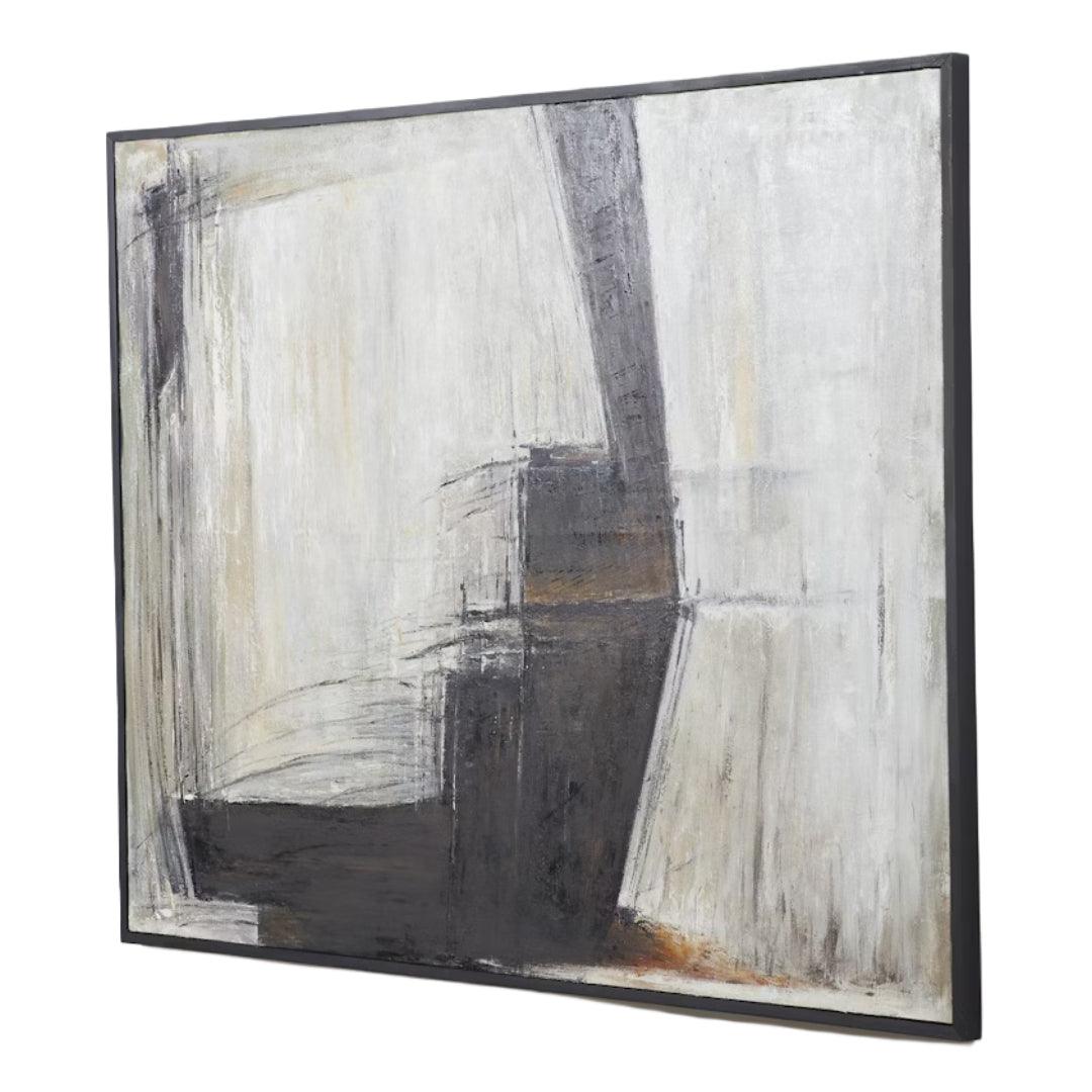 Pittura a olio astratta in bianco e nero su tela, arte murale