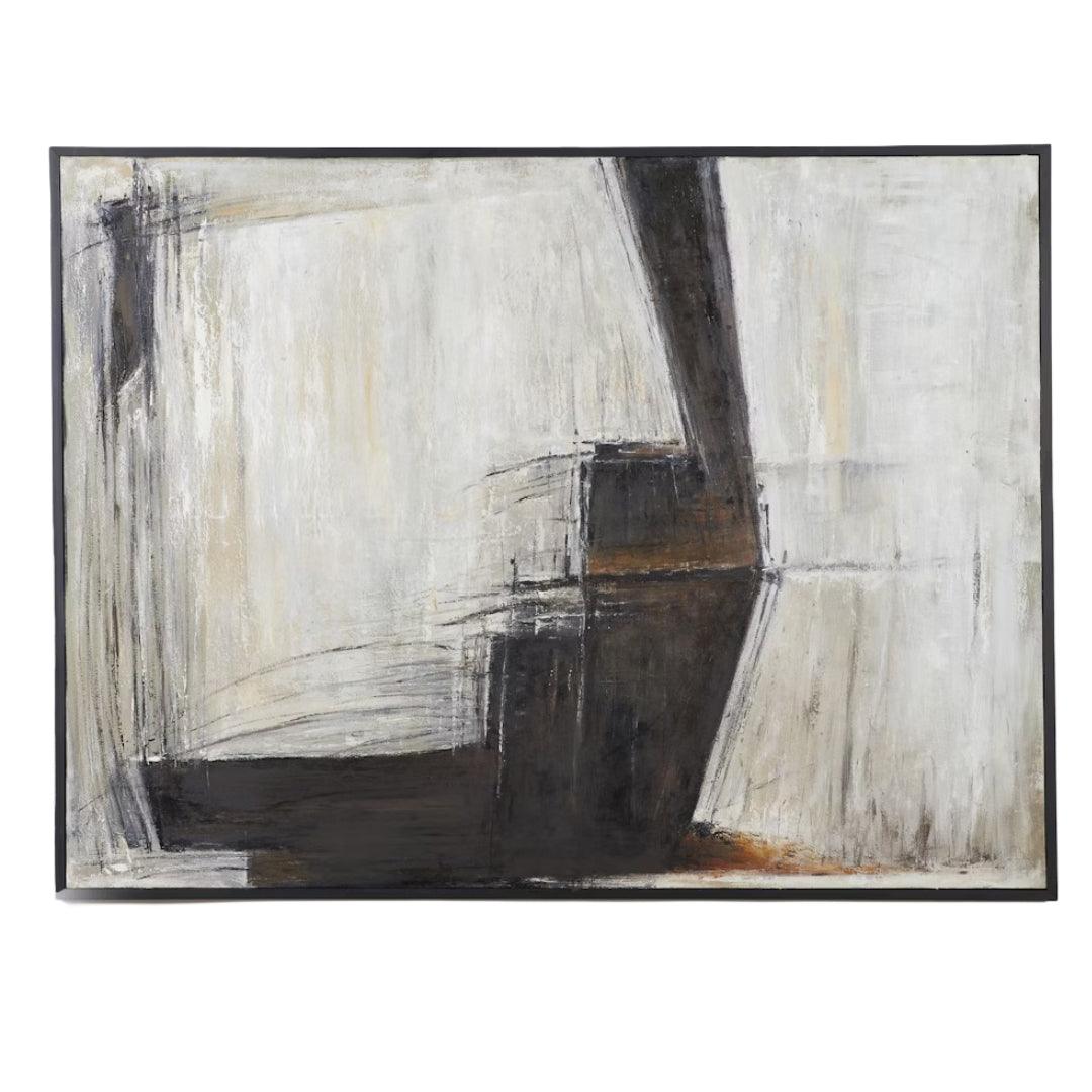 Pittura a olio astratta in bianco e nero su tela, arte murale