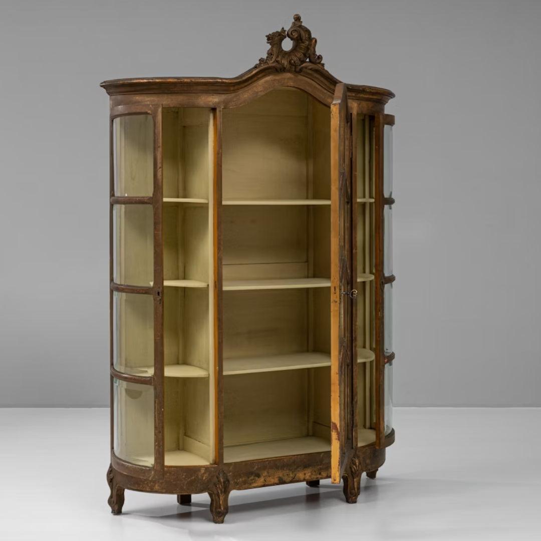 Vetrina francese antica in legno e vetro