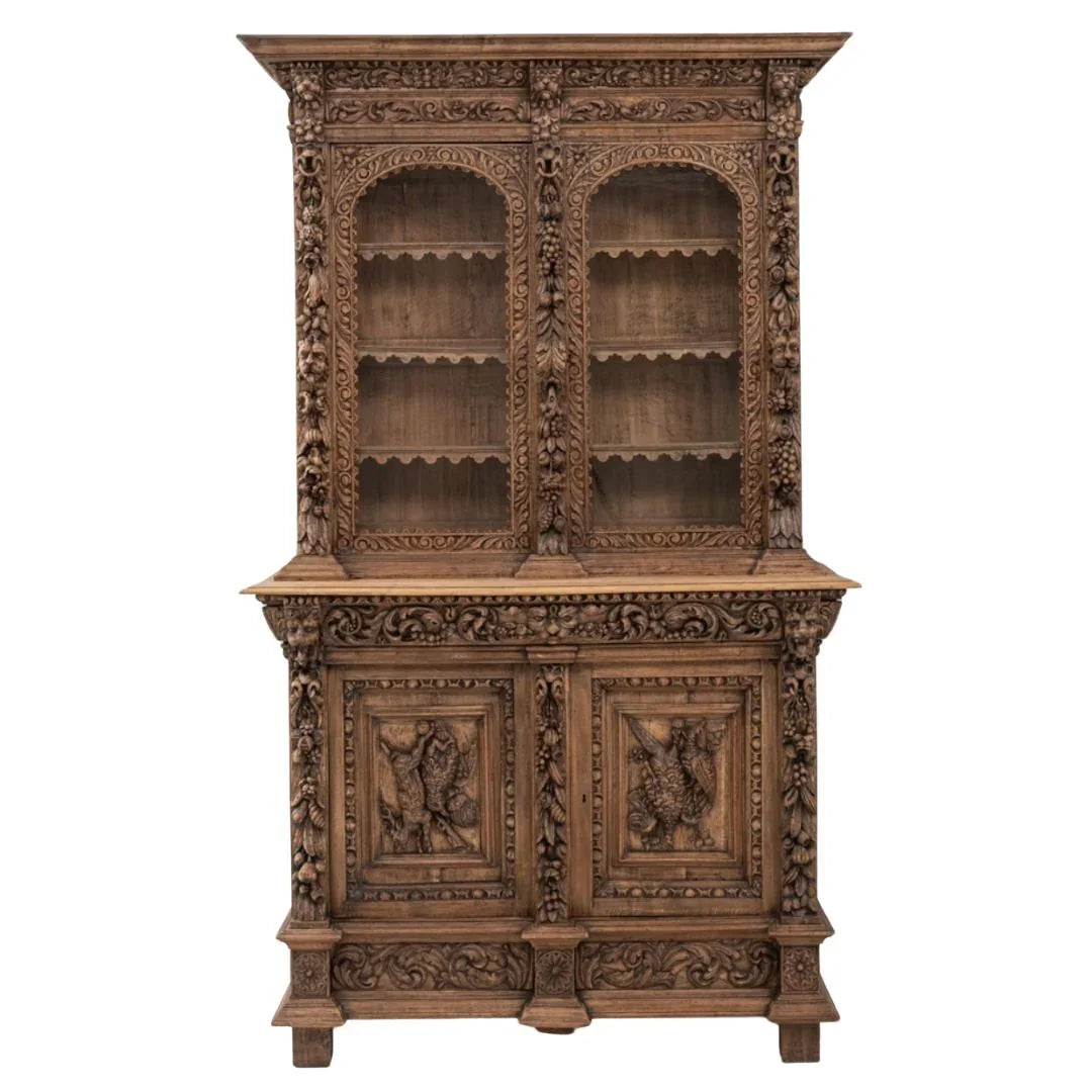 Credenza in quercia belga intagliata a mano, circa 1860