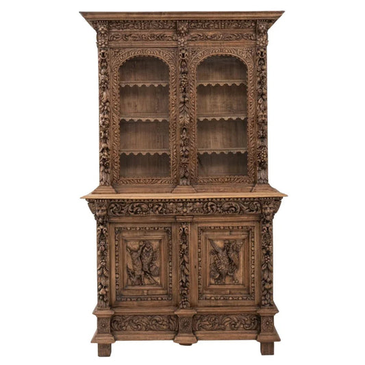 Credenza in quercia belga intagliata a mano, circa 1860