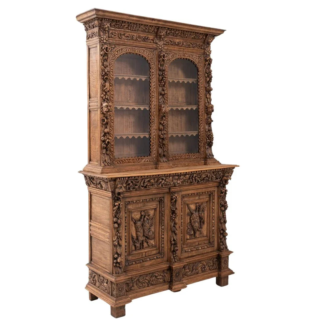 Credenza in quercia belga intagliata a mano, circa 1860