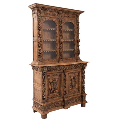 Credenza in quercia belga intagliata a mano, circa 1860