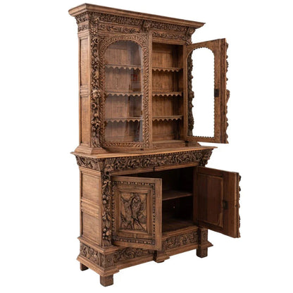 Credenza in quercia belga intagliata a mano, circa 1860