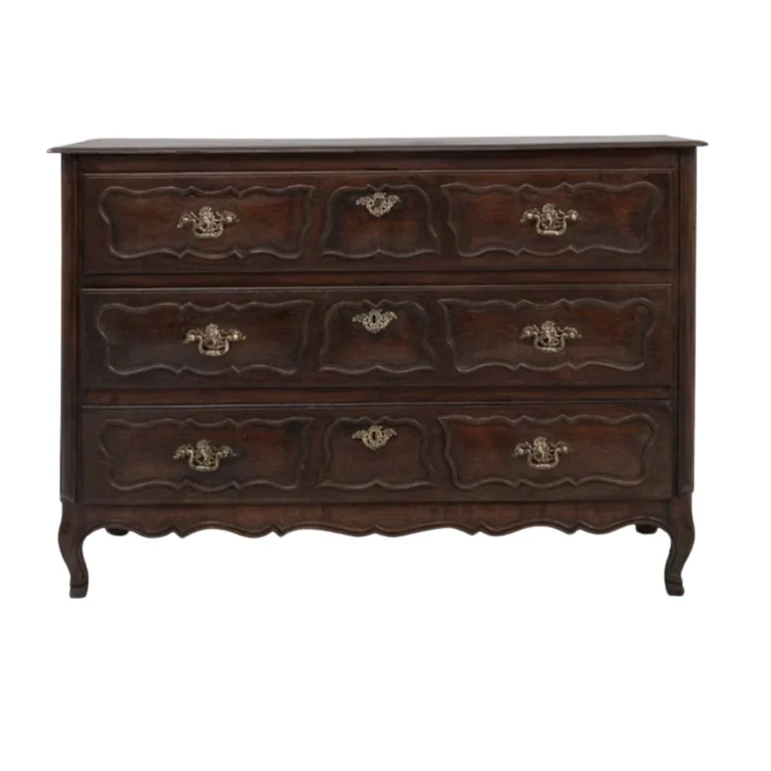 Comò antico francese in noce con ferramenta in ottone, circa 1879