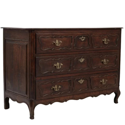 Comò antico francese in noce con ferramenta in ottone, circa 1879