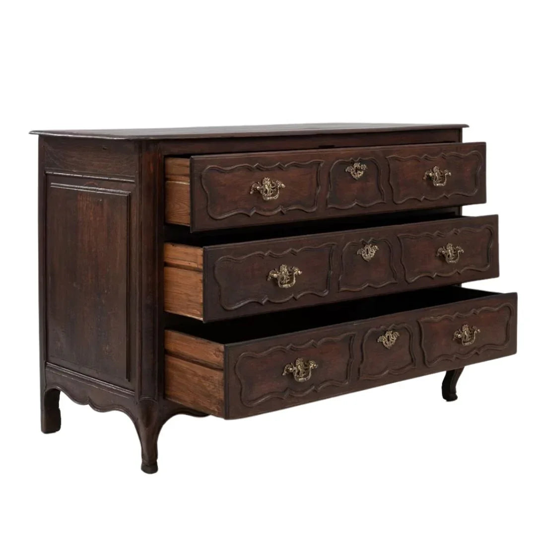 Comò antico francese in noce con ferramenta in ottone, circa 1879