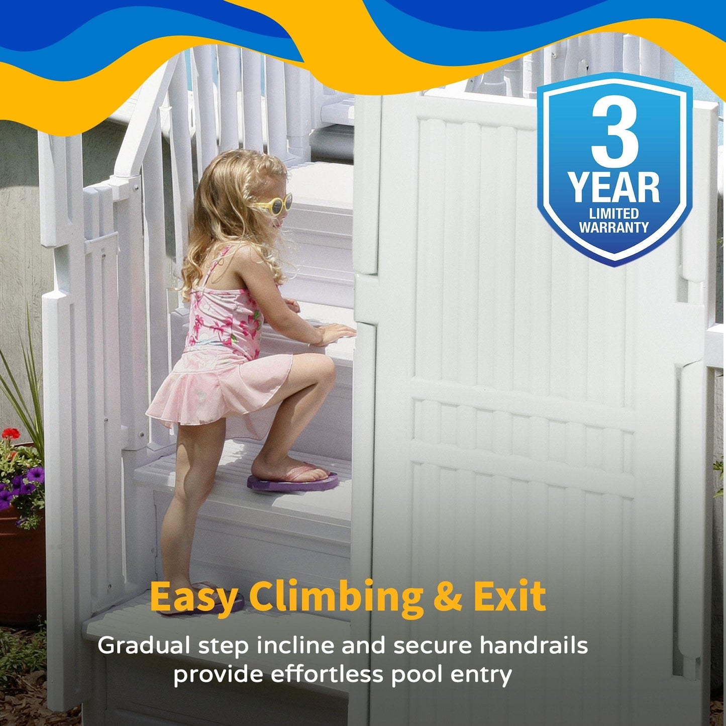 Sistema di ingresso Easy Pool Step con cancello - 32,5 pollici di larghezza x 82,5 pollici di profondità x 81 pollici di altezza