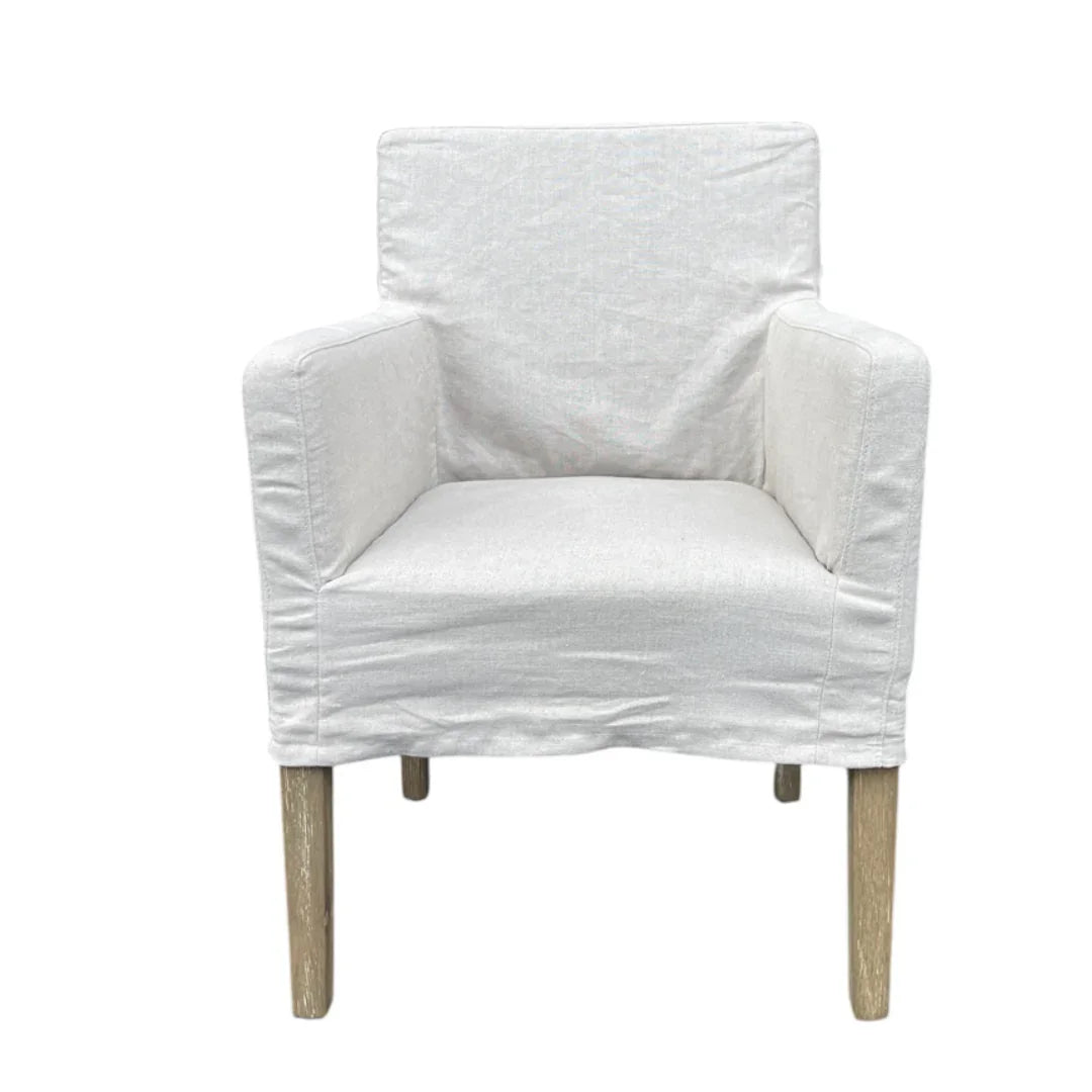 Poltrona da pranzo rivestita in lino écru