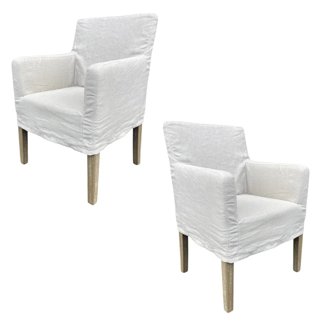 Poltrona da pranzo rivestita in lino écru