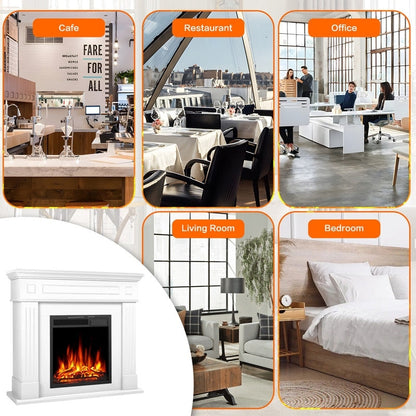 Camino elettrico con cornice in legno, focolare, telecomando