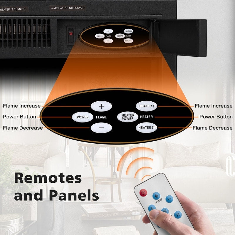 Camino elettrico con cornice in legno, focolare, telecomando