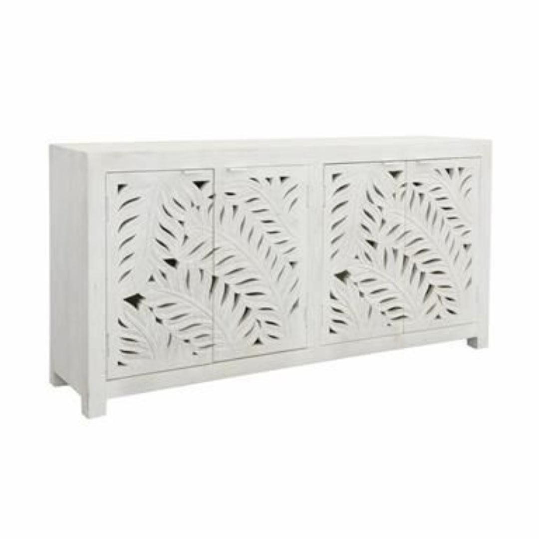 Elegante credenza in legno intagliato con palma bianca