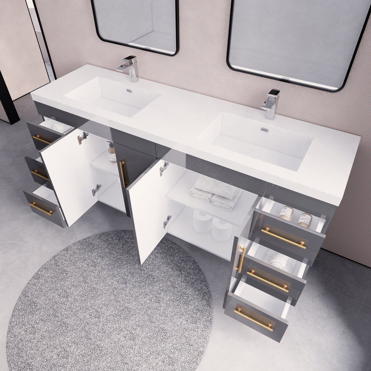 Mobile lavabo indipendente Eliza da 72'' con doppio lavabo