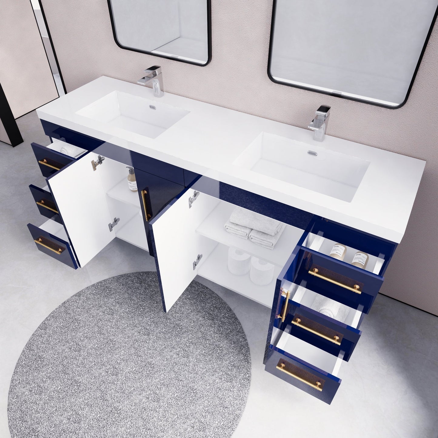 Mobile lavabo indipendente Eliza da 72'' con doppio lavabo