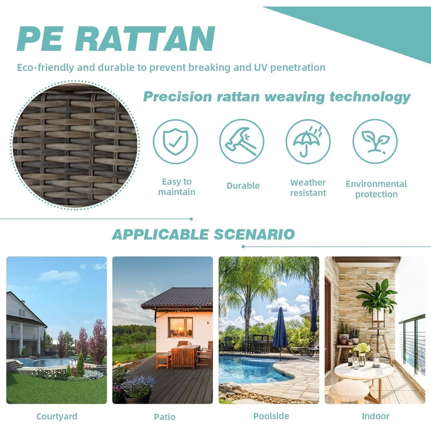 Set di sedie a dondolo girevoli a 360° Erommy per esterni, con cuscini spessi, tavolino da caffè in vetro temperato per cortile e giardino