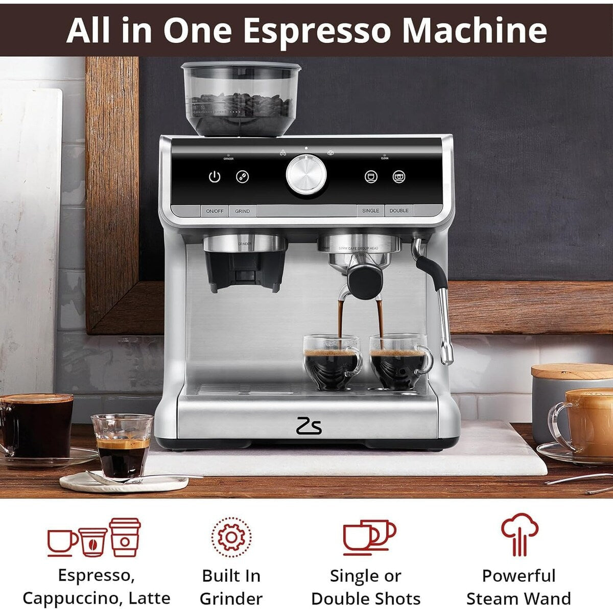 Macchina per caffè espresso, con macinacaffè, serbatoio dell'acqua da 2,8 l