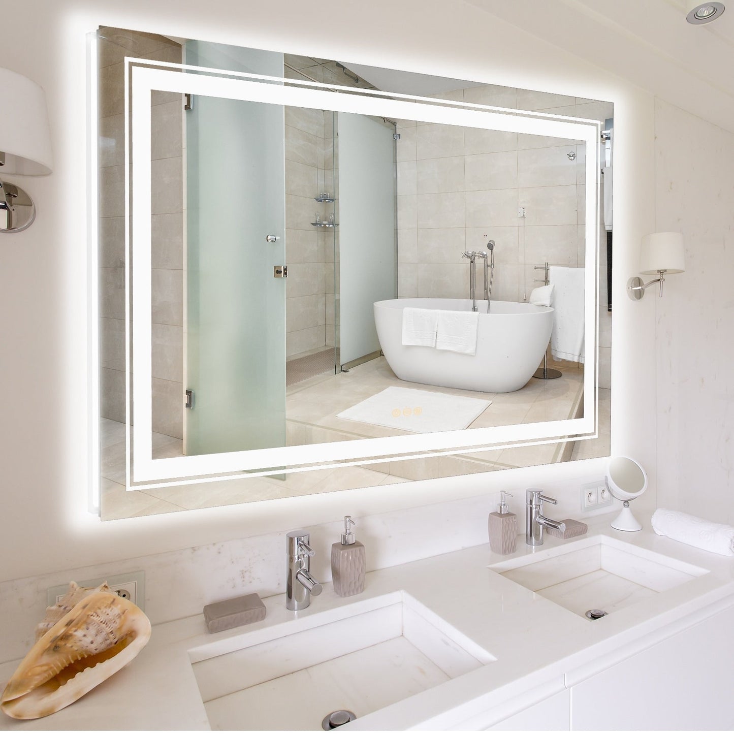 Specchio da bagno extra large con illuminazione a LED, antiappannamento, 3 colori