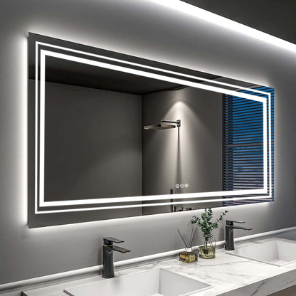 Specchio da bagno extra large con illuminazione a LED, antiappannamento, 3 colori