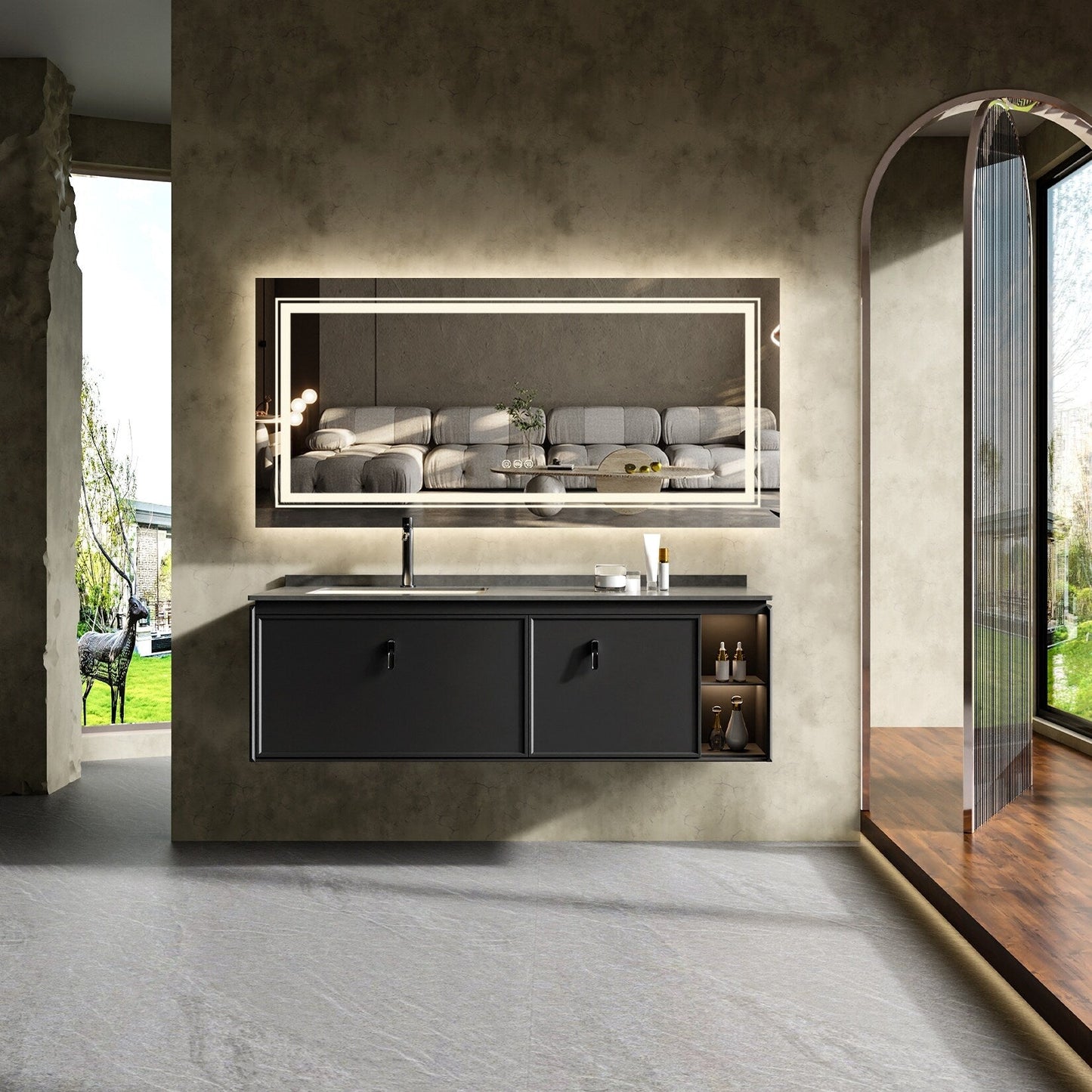 Specchio da bagno extra large con illuminazione a LED, antiappannamento, 3 colori