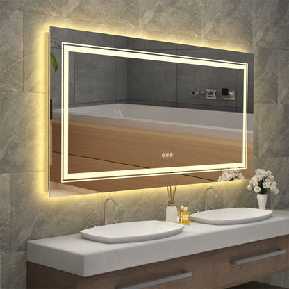 Specchio da bagno extra large con illuminazione a LED, antiappannamento, 3 colori