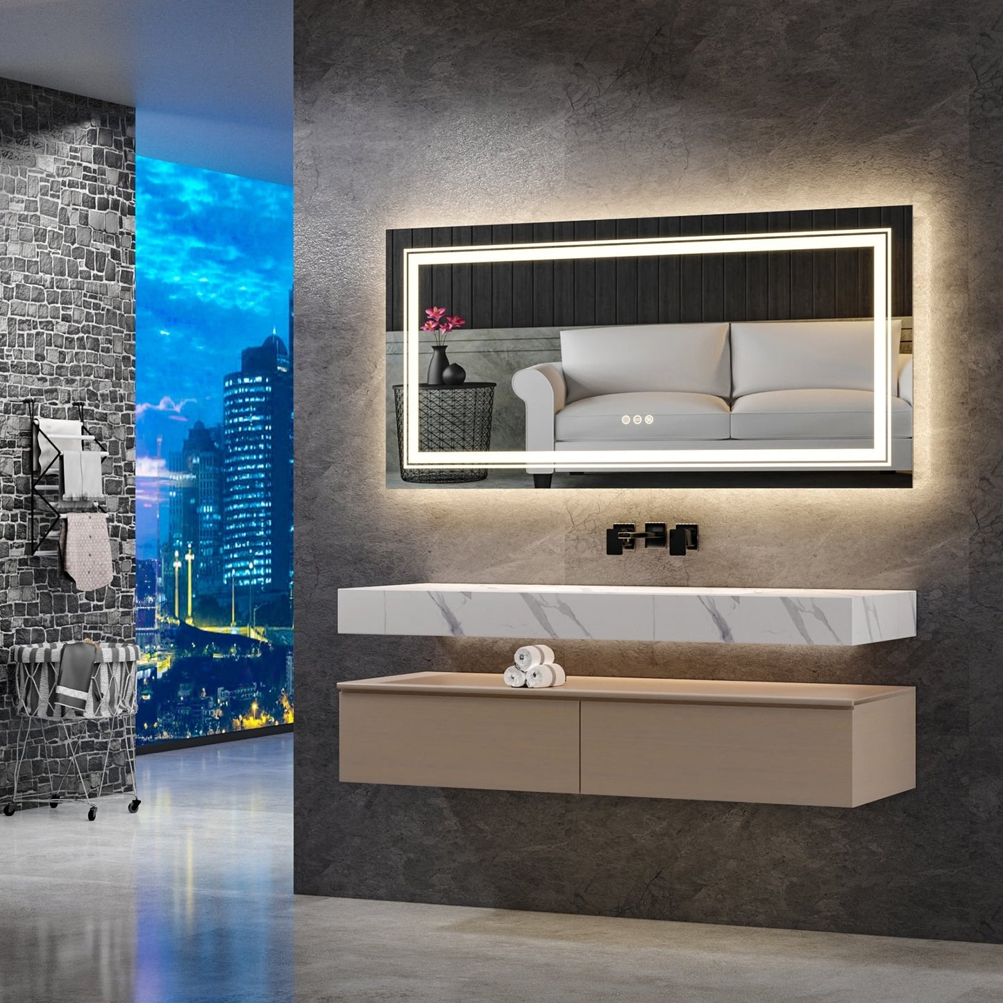 Specchio da bagno extra large con illuminazione a LED, antiappannamento, 3 colori