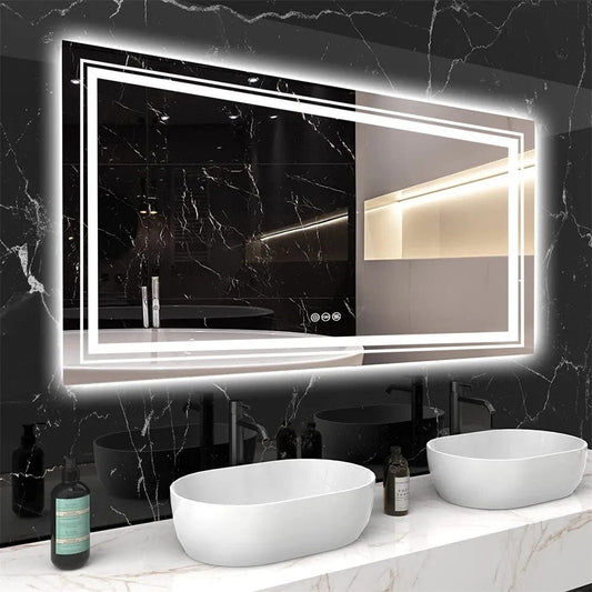 Specchio da bagno extra large con illuminazione a LED, antiappannamento, 3 colori