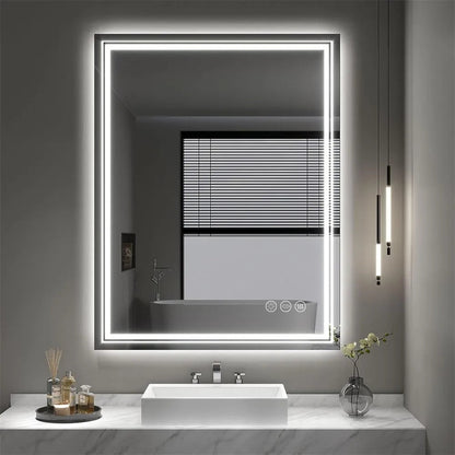 Specchio da bagno extra large con illuminazione a LED, antiappannamento, 3 colori