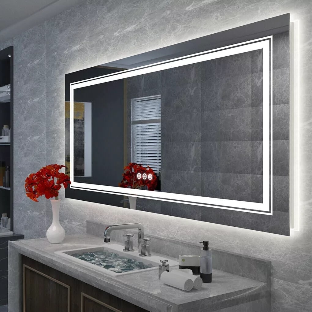 Specchio da bagno extra large con illuminazione a LED, antiappannamento, 3 colori