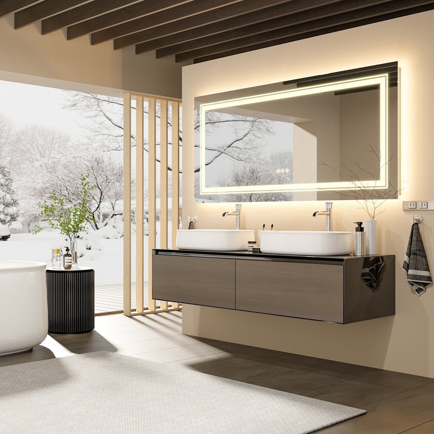 Specchio da bagno extra large con illuminazione a LED, antiappannamento, 3 colori