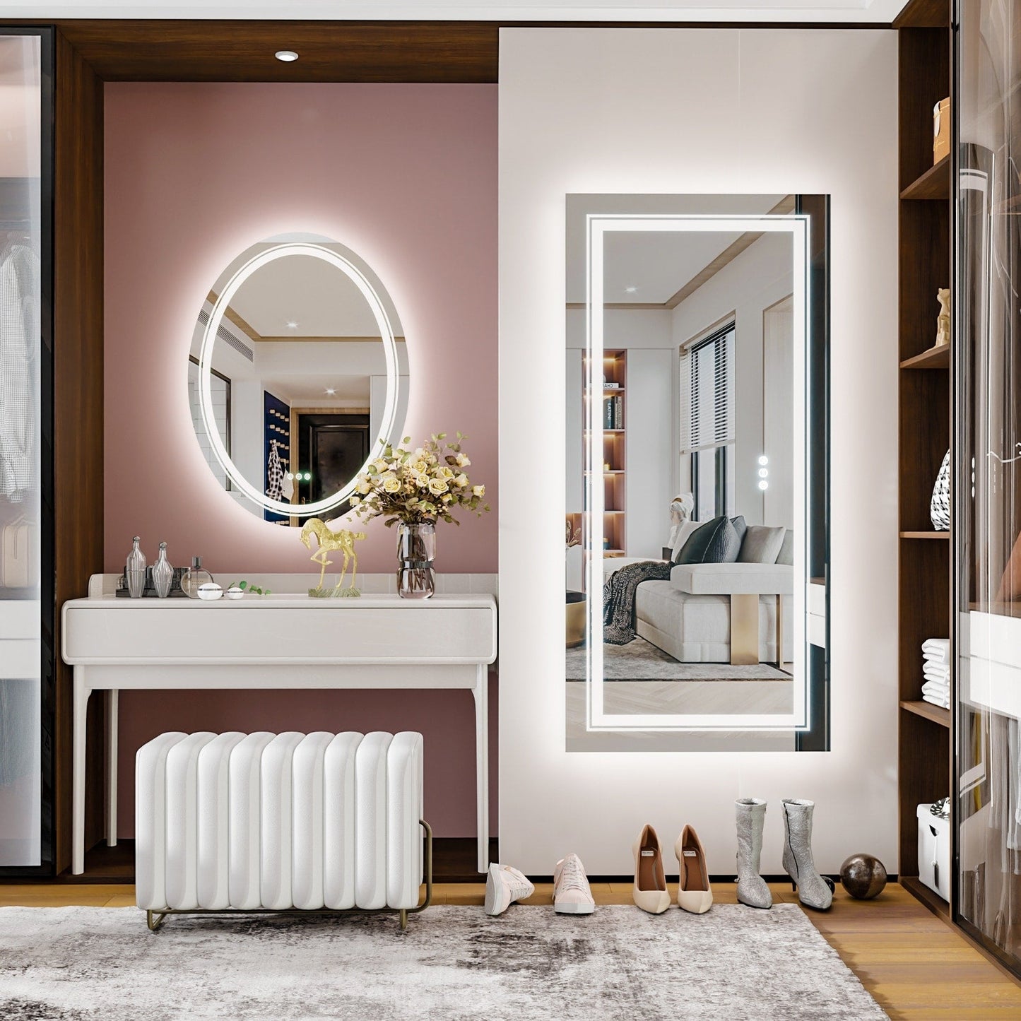 Specchio da bagno extra large con illuminazione a LED, antiappannamento, 3 colori