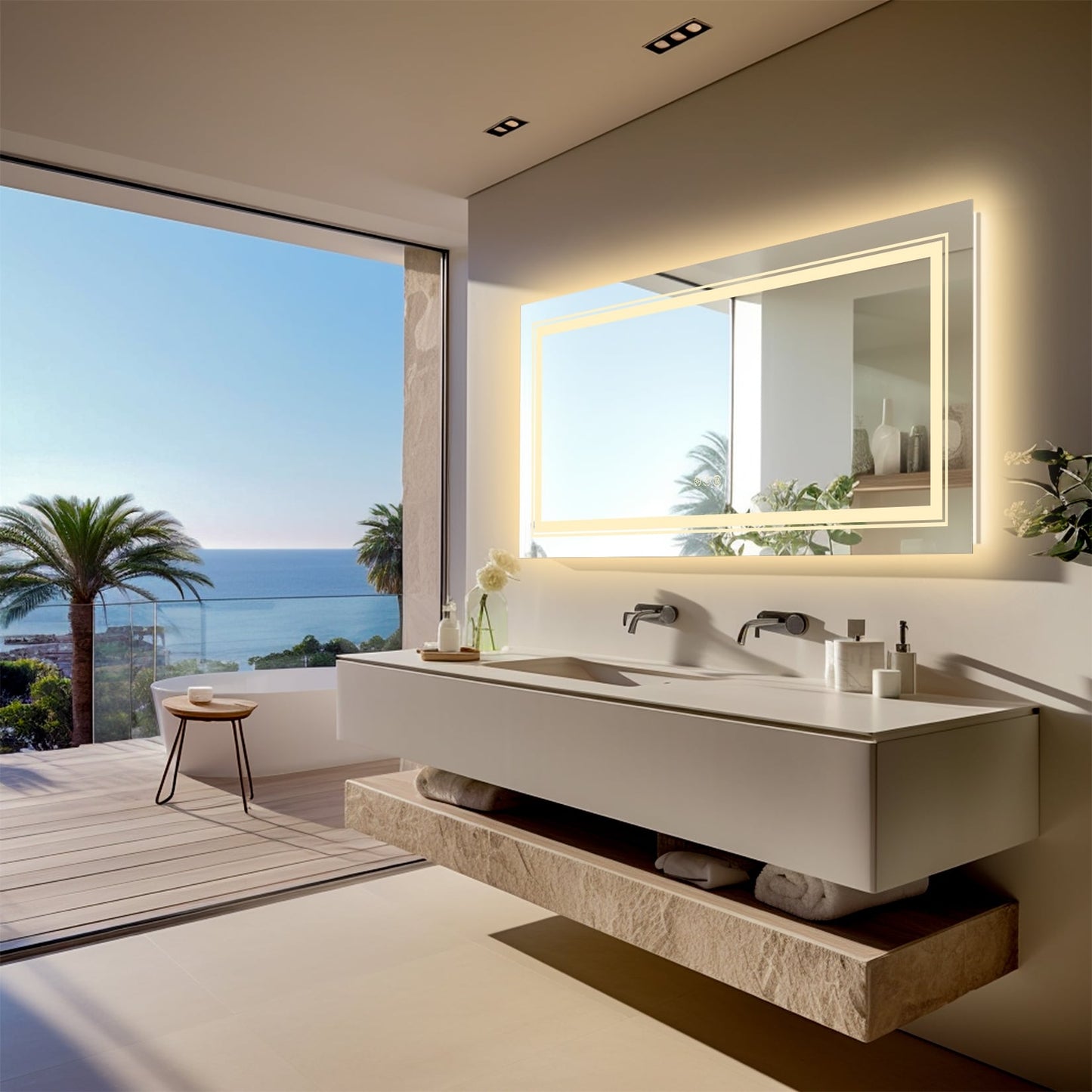 Specchio da bagno extra large con illuminazione a LED, antiappannamento, 3 colori