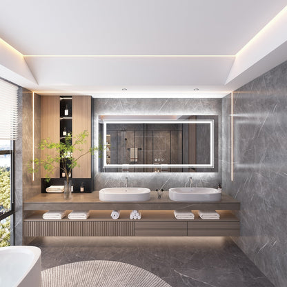 Specchio da bagno extra large con illuminazione a LED, antiappannamento, 3 colori