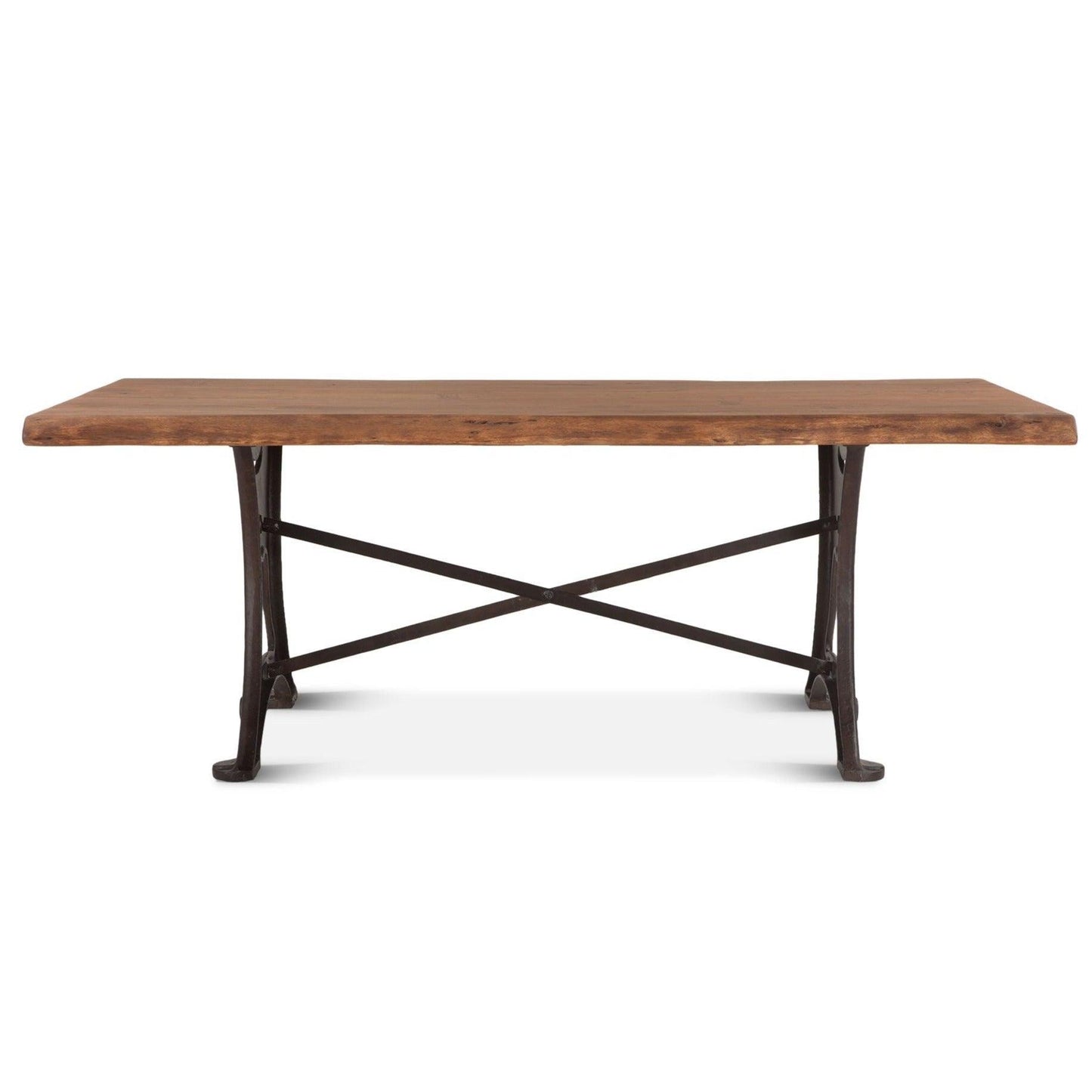 Tavolo da pranzo con piedistallo in ferro forgiato in legno rustico