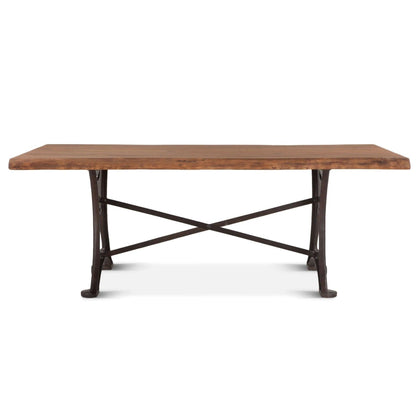 Tavolo da pranzo con piedistallo in ferro forgiato in legno rustico